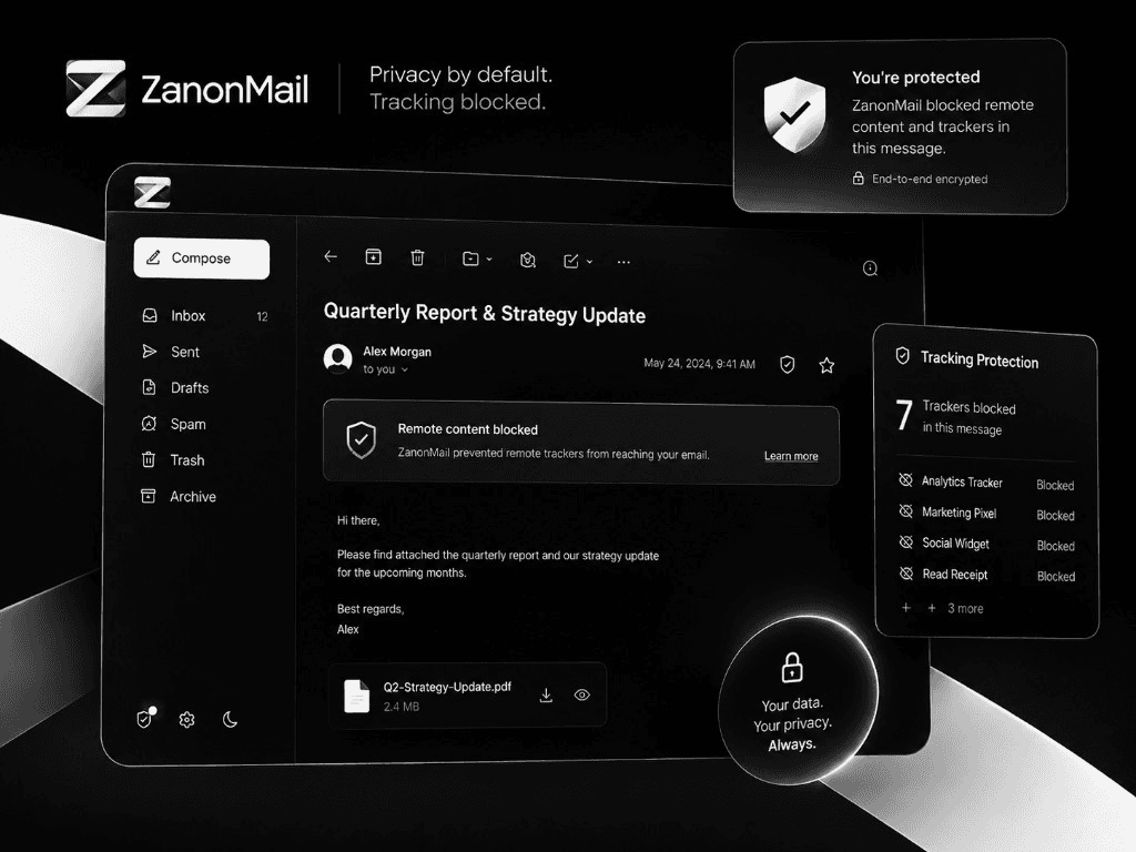 ZanonMail blocking remote trackers in a message